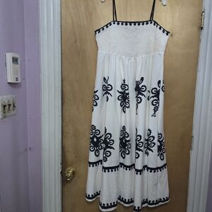 Cream Sundress with Black Floral  Design